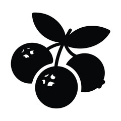 cranberry vector silhouette icon, black and white illustration of fruits.