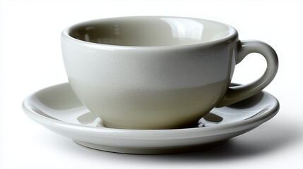 Elegant White Ceramic Teacup on Saucer Against Soft White Background for Minimalist Aesthetic