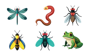 set of funny cartoon insects on white background