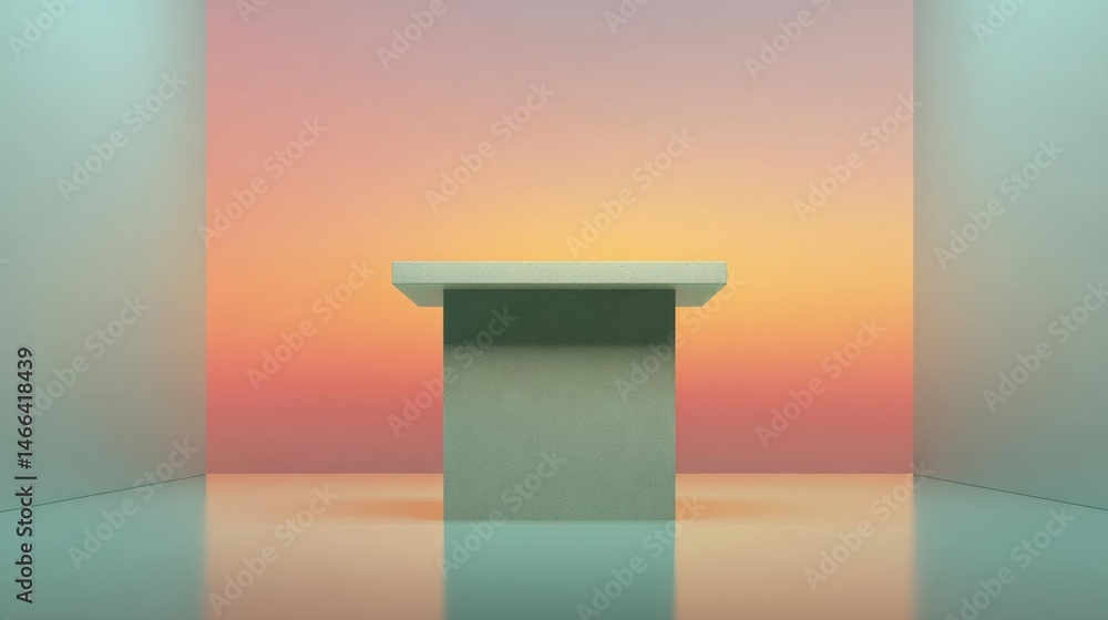 Poster 3d rendering of a square-shaped pedestal in the center of an empty room. the pedestal is made of a l