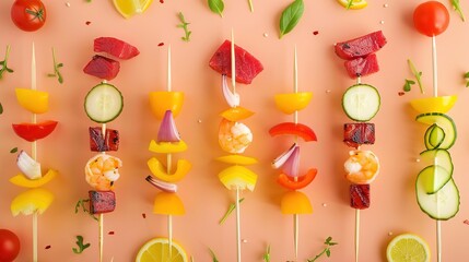 Food Festival Skewers Background: Grilling a Fiery Feast, Sketching a Carnival Culinary Realm Where Skewers and Aromatic Grills Merge