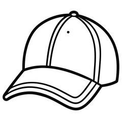 A stylized baseball cap outline shows clear stitching details and solid black lining against white
