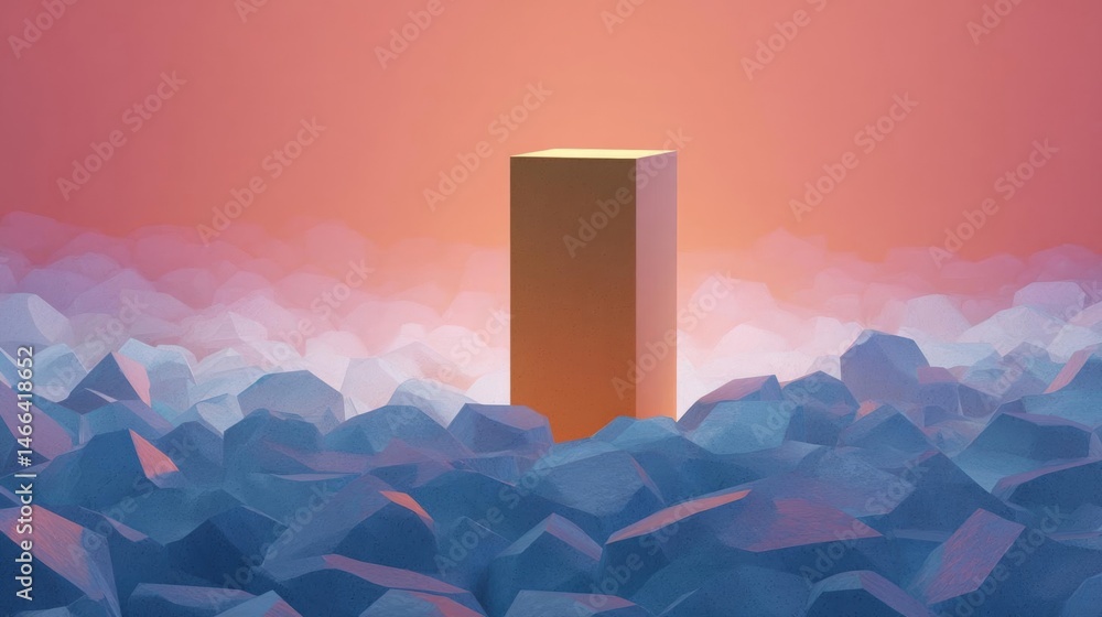 Poster abstract digital illustration of a tall, rectangular object in the center.