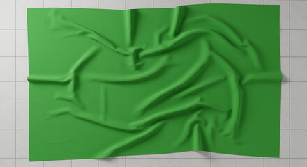 Obraz premium Abstract Green Fabric Sculpture: Twisted Forms on Grid Background
