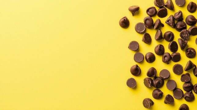 Delicious Chocolate ChipCookie on Bright Yellow Background with Copy Space