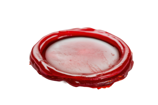 Close-up of a vibrant red wax seal against a black background.