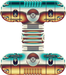 3d render of chrome letter made of vintage robot parts