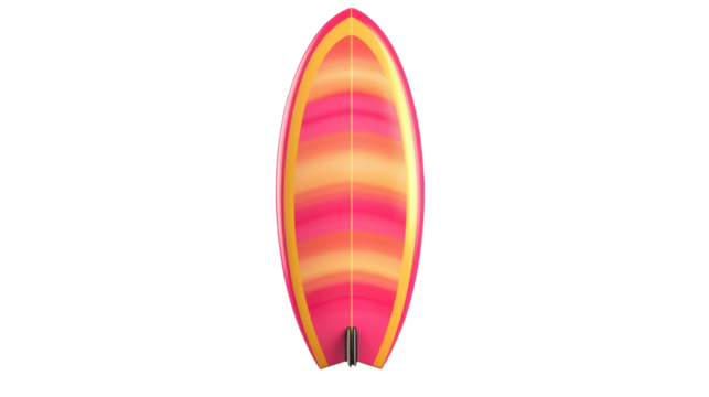 Colorful Surfboard with Vibrant Orange and Pink Stripes on a Transparent Background