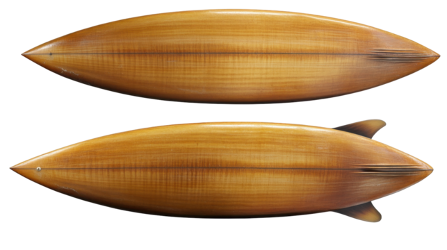 Top View of Classic Wooden Surfboard Design Crafted for Surfing Adventures at the Beach