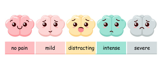 Brain Pain Scale Chart – Colorful Pain Levels from No Pain to Severe in Cute Style