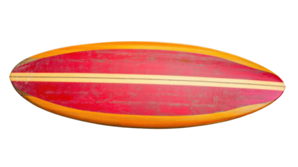 Vintage Red Surfboard with Wooden Accents on a Transparent Background for Coastal Adventure
