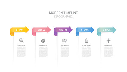 Timeline infographic business tab index with Arrow 5 steps to success growth template. Vector illustration.