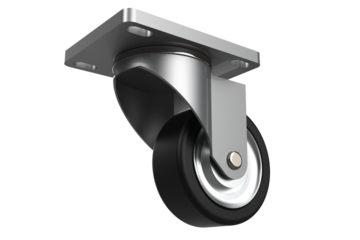 Industrial Swivel Caster Wheel with Top Plate Mounting with Black Rubber Wheel and Steel Bracket Heavy-Duty for Furniture, Equipment, or Trolleys with 360-Degree Rotation on Transparent Background PNG