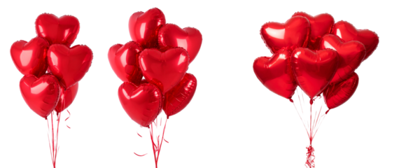  bunch of red heart-shaped balloons isolated on a transparent background