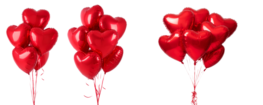  bunch of red heart-shaped balloons isolated on a transparent background - Powered by Adobe