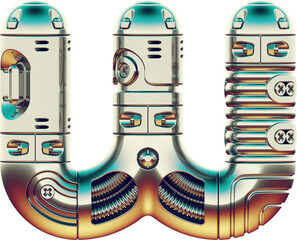 3d render of chrome letter made of vintage robot parts