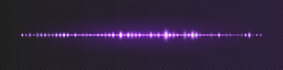 Purple glowing waveform with central amplitude peaks and smooth frequency pattern on transparent background, ideal for audio UI, podcast, or speech recognition visuals.
