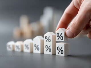 Hand holding graph house icon with percentage interest rate crisis and solution