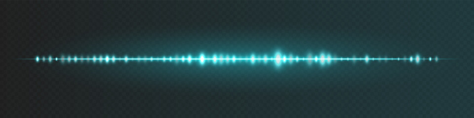 Blue sound line with luminous peaks and fading endpoints on dark checkered backdrop, suitable for AI audio input, voice bot interface or assistant visualization.