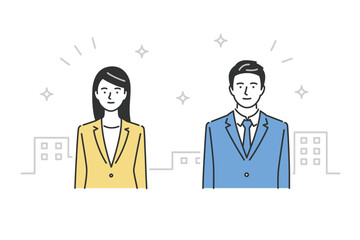 businessman and businesswoman, upper body, front view, vector illustration