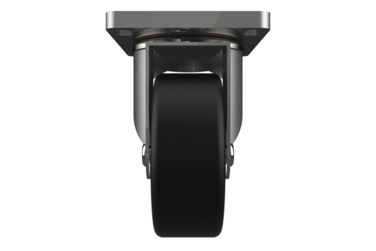 Industrial Swivel Caster Wheel with Top Plate Mounting with Black Rubber Wheel and Steel Bracket Heavy-Duty for Furniture, Equipment, or Trolleys with 360-Degree Rotation on Transparent Background PNG