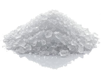 Pile of coarse sea salt crystals isolated on white background, close up