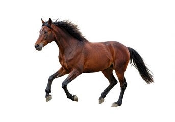 Obraz premium Brown horse running isolated on white background in motion