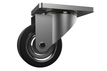 Industrial Swivel Caster Wheel with Top Plate Mounting with Black Rubber Wheel and Steel Bracket...
