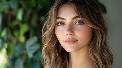 Fototapeta premium A fresh, hydrated makeup look with light coverage and radiant highlights, simple elegance