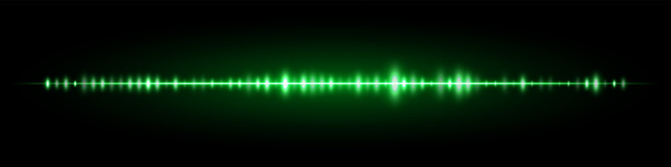 Green glowing audio line on black with mid-level peaks and clean symmetry, ideal for microphone input feedback or podcast recording screen visual.