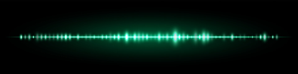 Green glowing audio line on black with mid-level peaks and clean symmetry, ideal for microphone input feedback or podcast recording screen visual.