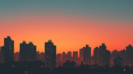 Obraz premium City skyline silhouette against a warm dusk sky, urban simplicity meets serene twilight.