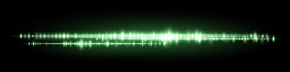 Green sound visualization with rich glowing amplitude lines and soft light reflection, great for smart assistant input or music control UI.