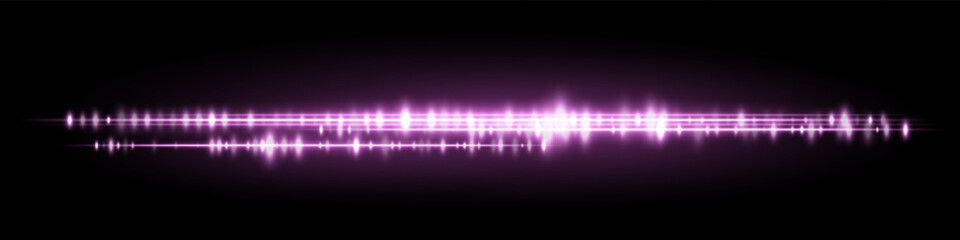Magenta sound visualization with rich glowing amplitude lines and soft light reflection, great for smart assistant input or music control UI.