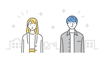 college students, upper body, front view, vector illustration