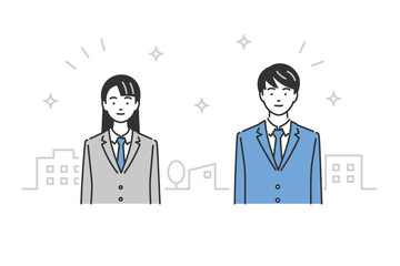 junior high school students, upper body, front view, vector illustration
