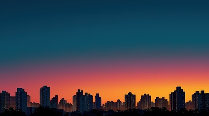 City skyline silhouette against a warm dusk sky, urban simplicity meets serene twilight.