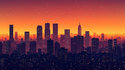 Obraz premium City skyline silhouette against a warm dusk sky, urban simplicity meets serene twilight.