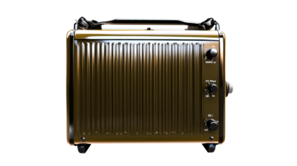 Olive green vintage heater appliance, control dials, cut out transparent