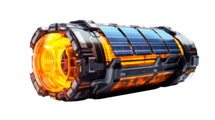 Futuristic cylinder energy core, solar panel design, isolated, cut out transparent