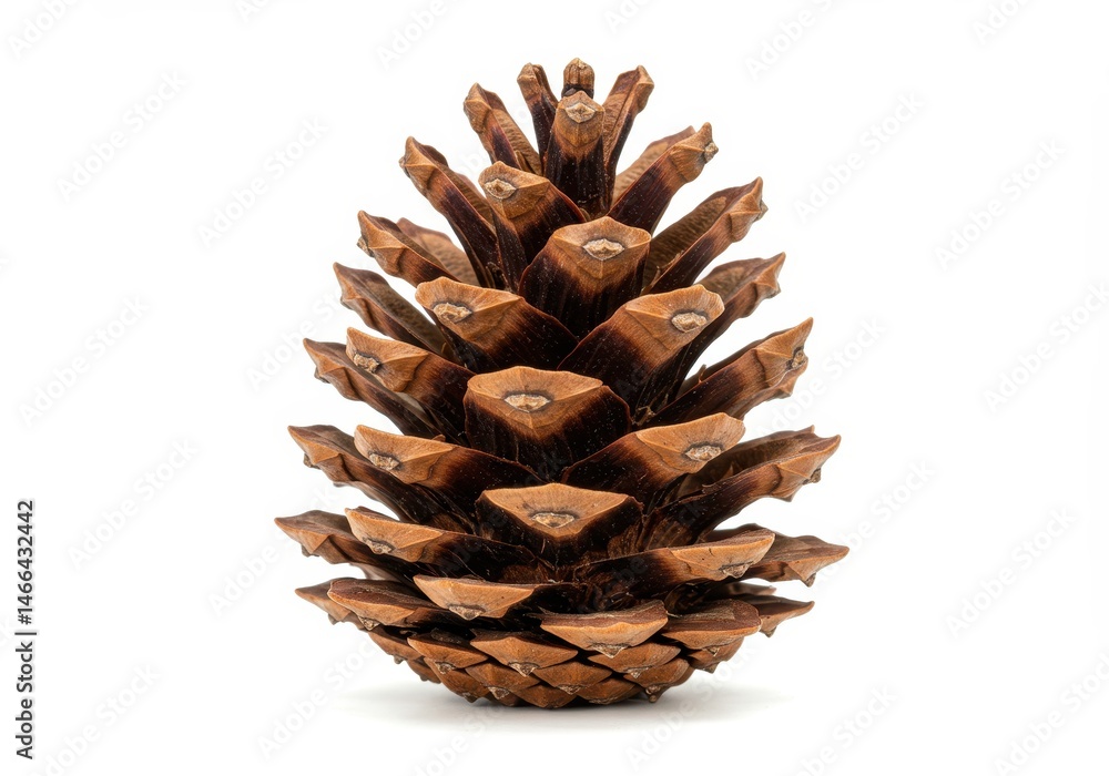 Poster isolated pine cone on white background with visible scales and texture