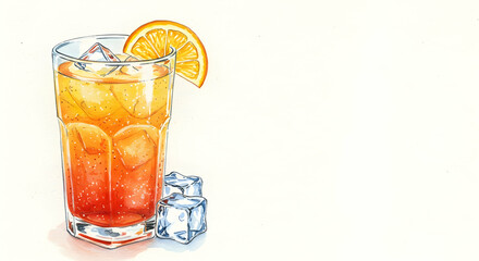Refreshing Citrus Iced Tea with Ice Cubes and Orange Garnish