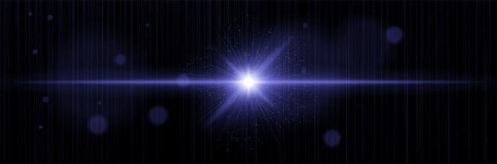 Fototapeta premium Blue light burst with vertical motion lines, flare core, soft sparkles. Visualizes cosmic event, digital explosion, radiant force, energy impact.