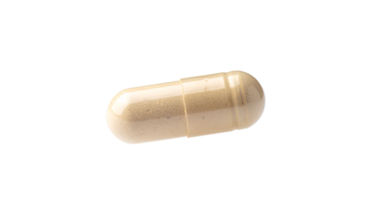 Photo of a single beige powder capsule on a transparent background PNG