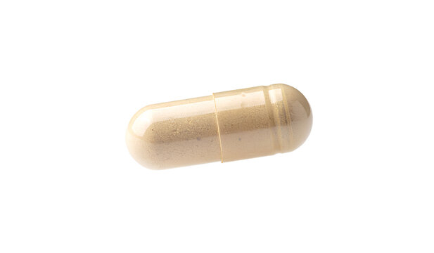 Photo of a single beige powder capsule on a transparent background PNG