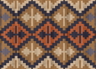 Navajo pattern.Square shape on indigo background.Geometric shape.Brown pattern.Zigzag pattern.Seamless.Square shape.DIgital design.Illustration.Line.Design for skirt.Clothes.Carpet.Printing.Knitting