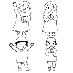 cute cartoon Islamic kids set