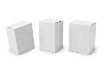 Naklejka premium Three blank white cardboard boxes for product packaging on white background