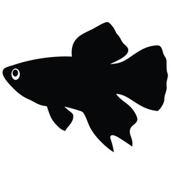 endler s livebearer fish vector silhouette icon, black and white illustration of fish.