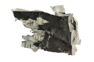 Fototapeta na wymiar A black flag shape collage from torn old newspaper